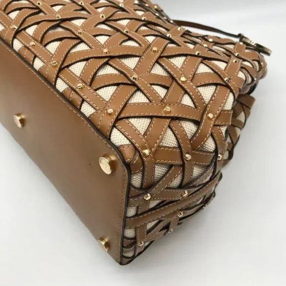 Michael Kors Tan Leather & Canvas Large Brooklyn Tote Bag - Picture 7 of 10